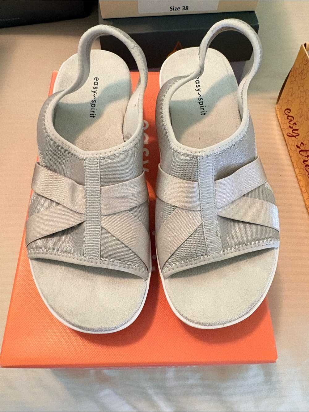 Easy Spirit Light Gray Elastic Slingback Sandals